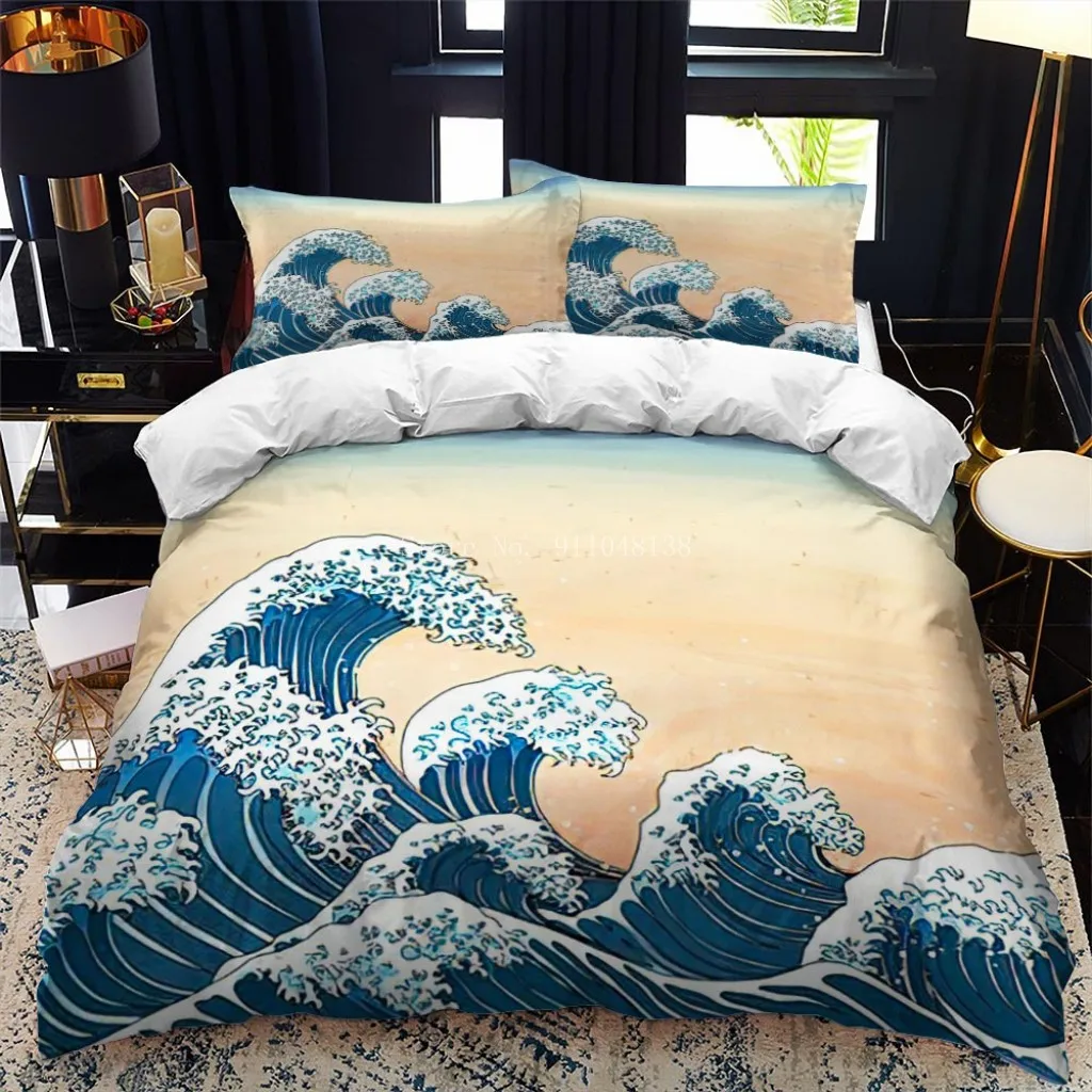 Japanese ukiyo bed duvet cover set queen calico Twin size comforter bedding Single complete |