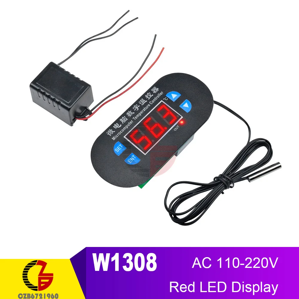 Red 110-220V Двойной светодиодный термостат с цифровым терморегулятором, 220 В, 110 В, 12 В, переменный ток, домашний термометр для автомобиля, терморегулятор NTC, термистор - Цвет: Red 110-220V