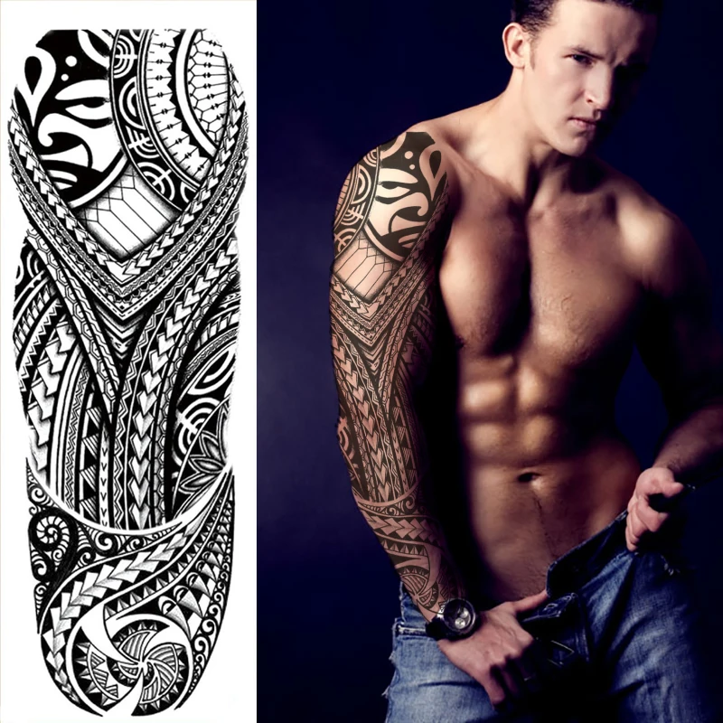 

Waterproof Temporary Tattoo Sticker Mask Totem Arrow Geometric Full Arm Sleeve Tatoo Fake Tatto Flash Tattoos for Men Women