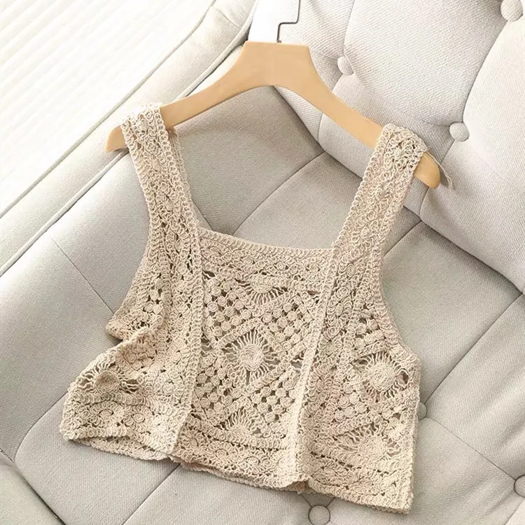 

Cotton Crochet Bohemia Top Knitted Tank Cropped Top Women Knitwear