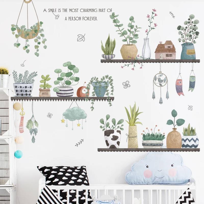 

24 style Potted plants Wall Stickers for Living room Bedroom Porch Kitchen DIY Vinyl Self-adhesive Wall Decals Plants Wall Mural