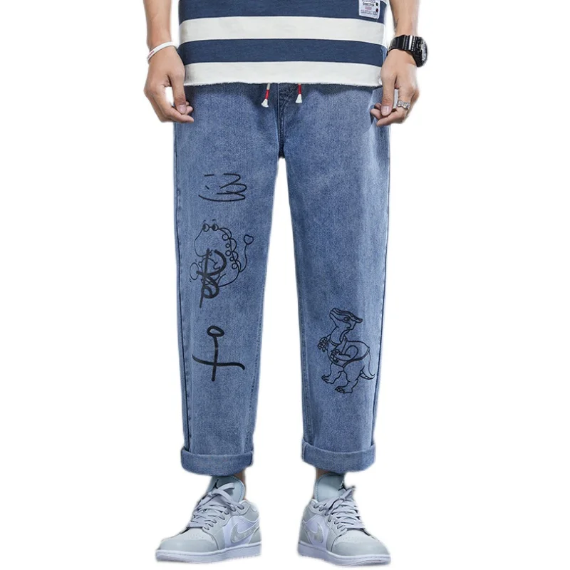 

Casual Popular Mens Print Graphic letters Baggy Jeans For Men Wide leg Oversize Cargo Denim Overalls Printed Man Pants