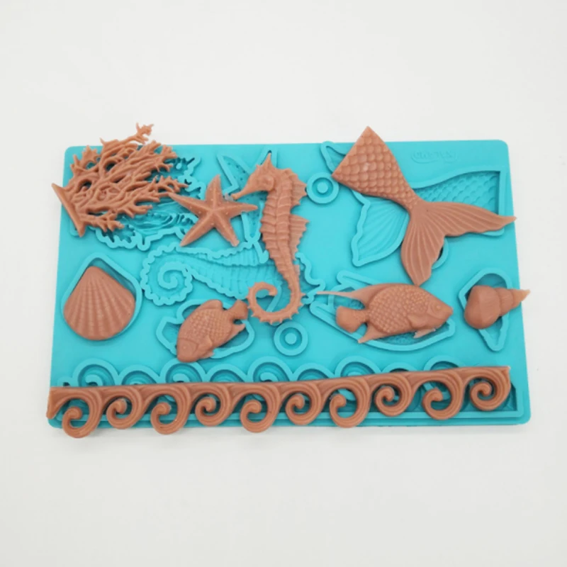 

Ocean Wave Seahorse Fish Coral Starfish Silicone Mold Fondant Cake Decor Sugarcraft Chocolate Baking Tool For Cake Gumpaste Form