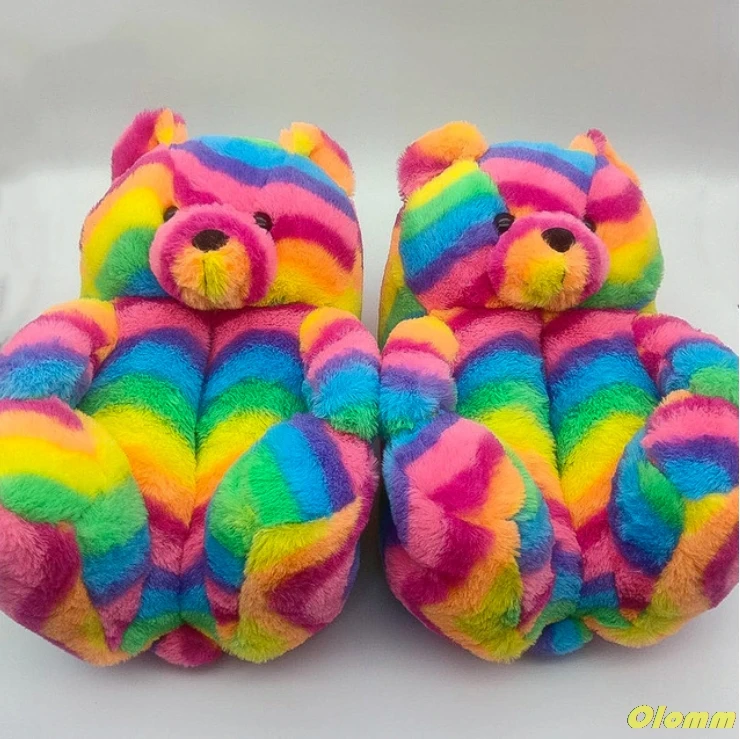 

Teddy Bear Slippers Women Shoes Fluffy Furry Home Plush Slides Ladies Cute Raccoon Faux Fur Flip Flops Winter Warm House Slipper