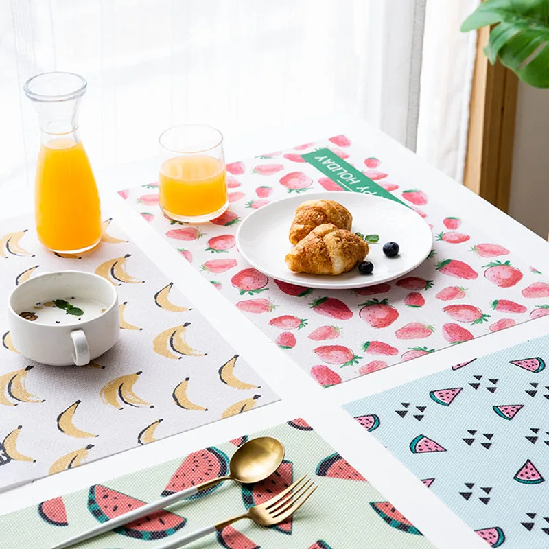 

Cartoon Fruit PVC Placemat Cute Printed Dining Table Mat Rectangle Heat Insulation Waterproof Pads INS Home Decoration 1pc