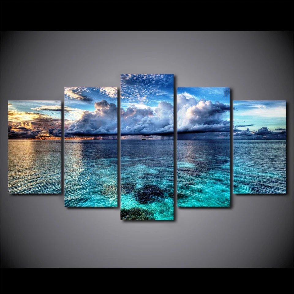 

Canvas HD Modern Wall Art Home Decoration Living Room 5 Panel Sea Wave Landscape Print Painting Modular Pictures Poster Frame