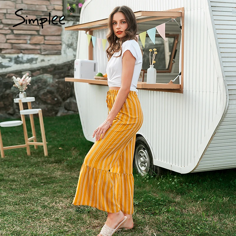 Женские полосатые длинные штаны Simlee элегантные повседневные эластичные брюки с