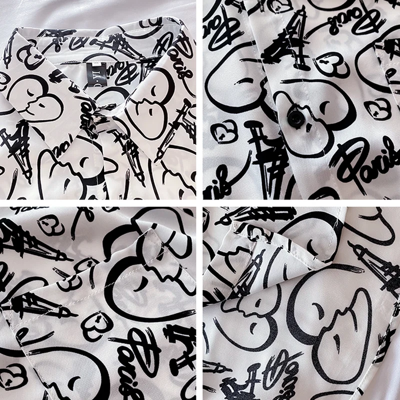 

Sandy Beach Short Sleeve Shirts Men 2021 Summer Fun Print Casual Loose Shirt Vintage Tops Social Nightclub Party Male Clothing