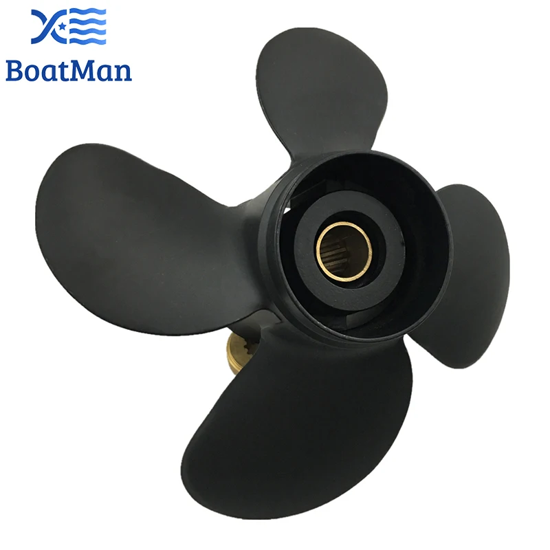 Лодочный винт BoatMan® 10,3x13 для Tohatsu мотора 35 л.с., 40 л.с., 50 л.с., 13 зубцовых шлицев, 4-х лопастной, алюминиевый, морской аксессуар.