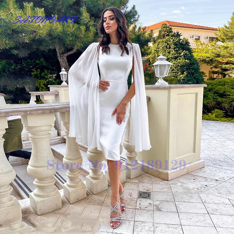 

Vestidos De Novia Vintage Short Wedding Dresses Mermaid O-Neck Cap Sleeves White Ivory Chiffon Beach Bridal Gown 2021Robe Mariée