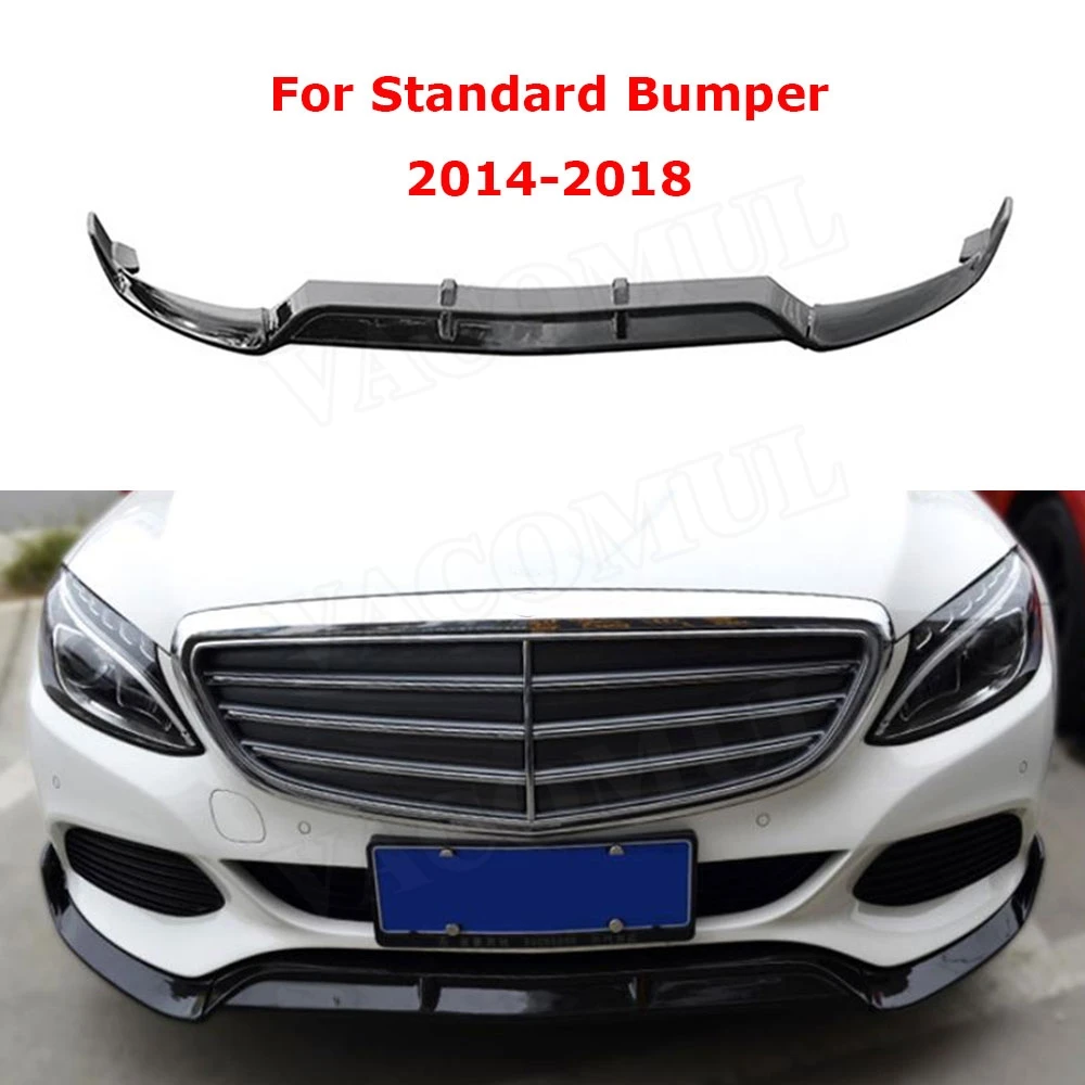 Standard 2014-2018 ABS Рояль черный Передний спойлер для Mercedes Benz W205 C205 C200 C300 C43 AMG- 3 шт. голова бампер подбородок сплиттеры - Цвет: Standard 2014-2018