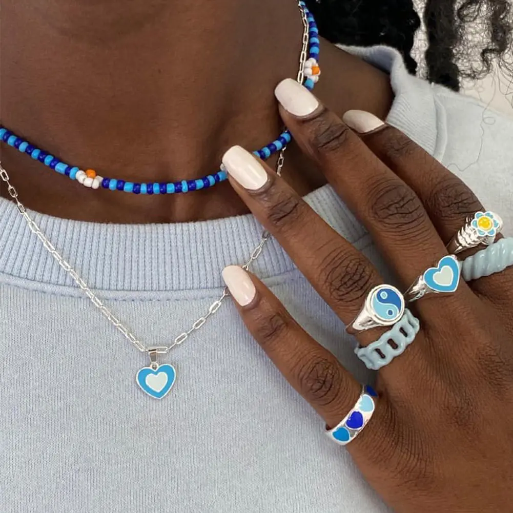 Чокер ручной работы в богемном стиле Женский многослойное ожерелье с синими