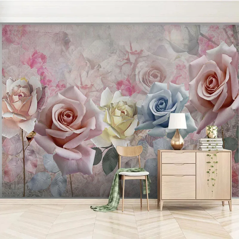3D обои в стиле ретро розовые цветы картина маслом настенная бумага для гостиной