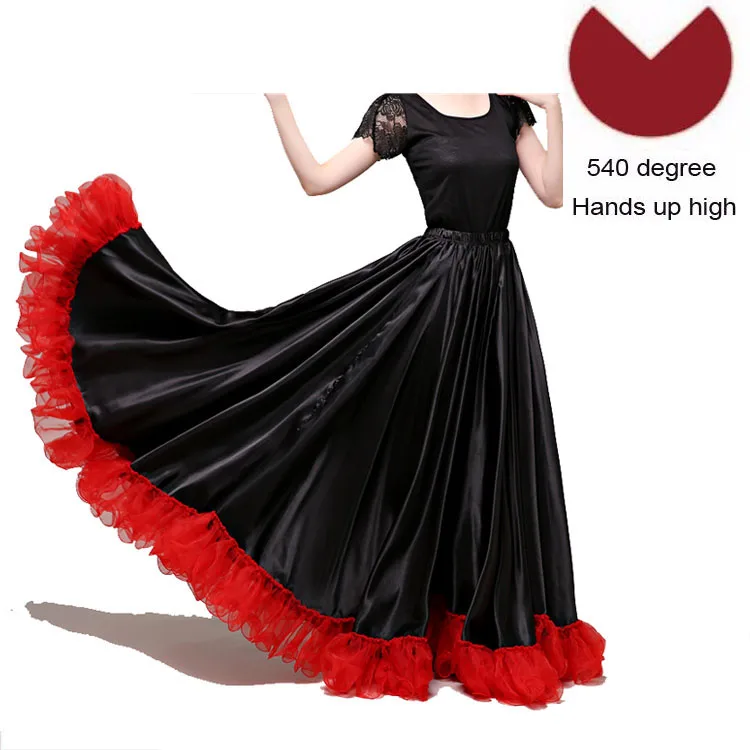 Black skirt540degree Модная Великолепная Женская юбка для танца живота размера плюс, платье для испанского фламенко, одежда для команды, кружевная атласная одноцветная гладкая юбка - Цвет: Black skirt540degree