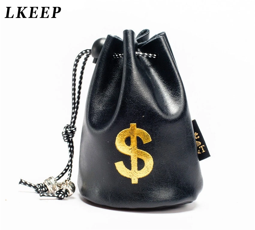 1Pc Dollar GBP Sterling EUR Euro Symbol Printed Black Small PU Key Pouch Wallet Drawstring Bag Coin Purse for Women Girls | Багаж и сумки