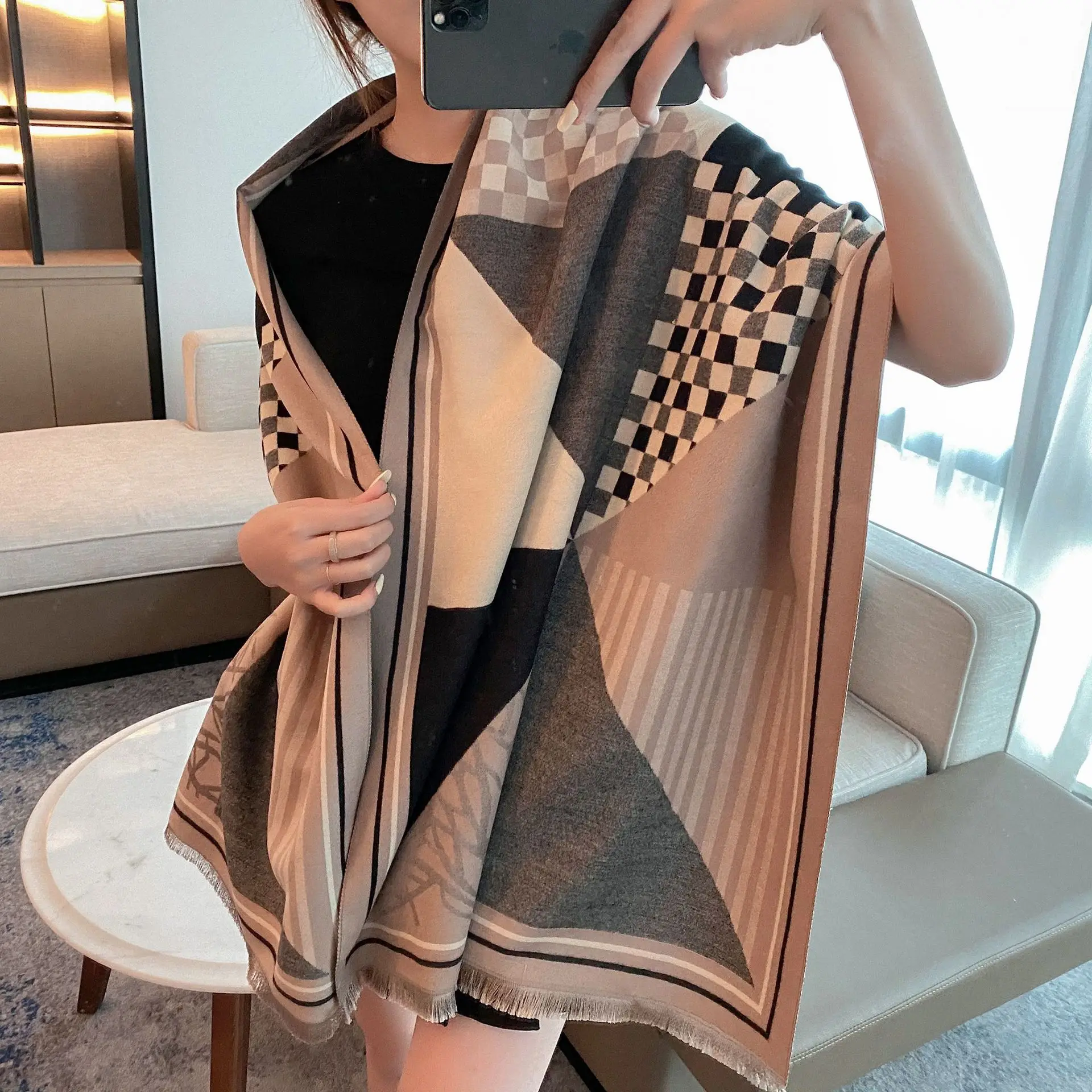 

Новый дизайн брендовый кашемировый шарф модный темпераментный Универсальный двухсторонний толстый теплый шарф шаль головной платок с бах...