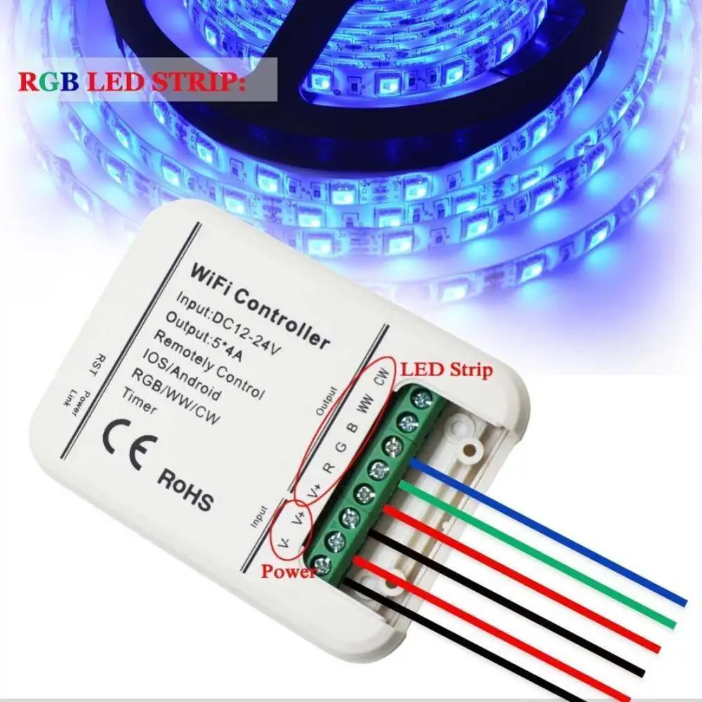 DC12V 24V Wifi LED контроллер RGB/RGBW/RGBWW полоса 16 миллионов цветов музыка и режим таймера