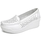 Туфли на танкетке из натуральной кожи; Новые летние мягкие женские туфли; Модные туфли-лодочки; Белые туфли на высоком каблуке для медсестры; Размер 40