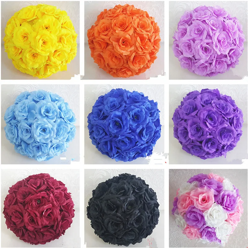 

Upscale White Artificial Rose Silk Flower Ball Hanging Kissing Balls 30cm 12 Inch Dia Ball For Wedding Party Decoration Supplies