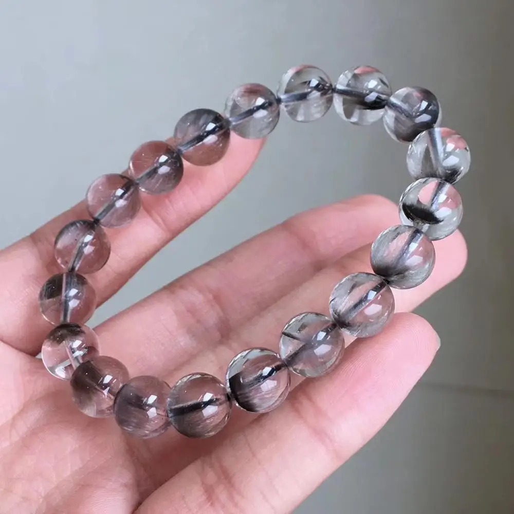 

Certificate 10mm Natural Silver Brookite Platinum Rutilated Bracelet Women Men Quartz Round Beads Crystal Stretch Jewelry AAAAA