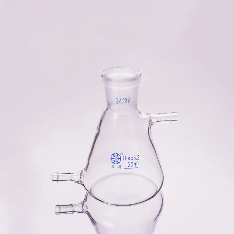 Filtering flask with side tubulature 150ml 24/29,Triangle flask with upper and bottom side tube,Filter Erlenmeyer bottle