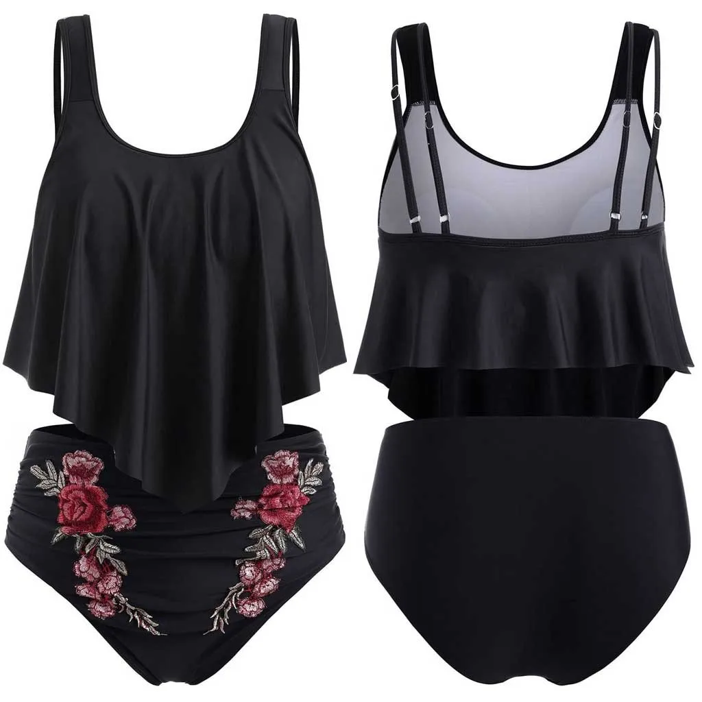 

2 Piece Swimsuit Women Push-up Padded Plus Size Overlay Print Ruffle Bikini Set Summer Swimsuit Women Swimwear Hot