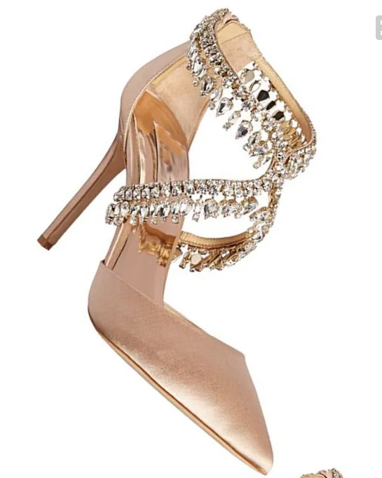 

Champagne silk pointed hollow diamond Sexy Heels