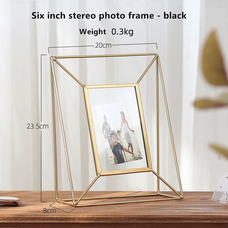 6 inch golden Геометрическая металлическая Стеклянная фоторамка Складная Вращающаяся стерео стеклянная рамка для рабочего стола декоративная Персонализированная фотоальбом подарок - Цвет: 6 inch golden