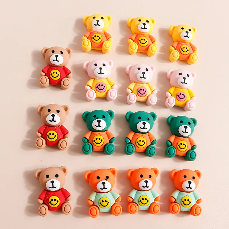 

10pcs 24*17mm Smile Bear Resin Flatback Cabochon Charms Resin Accessories Decoration for Hair Bows Phone Case Diy Jewelry