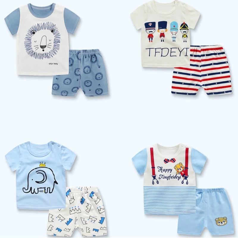 

Summer Baby Boys Cartoon Print Clothes Suits Casual Short Sleeve T-shirt and Shorts Pants 2 Pcs Clothing Set