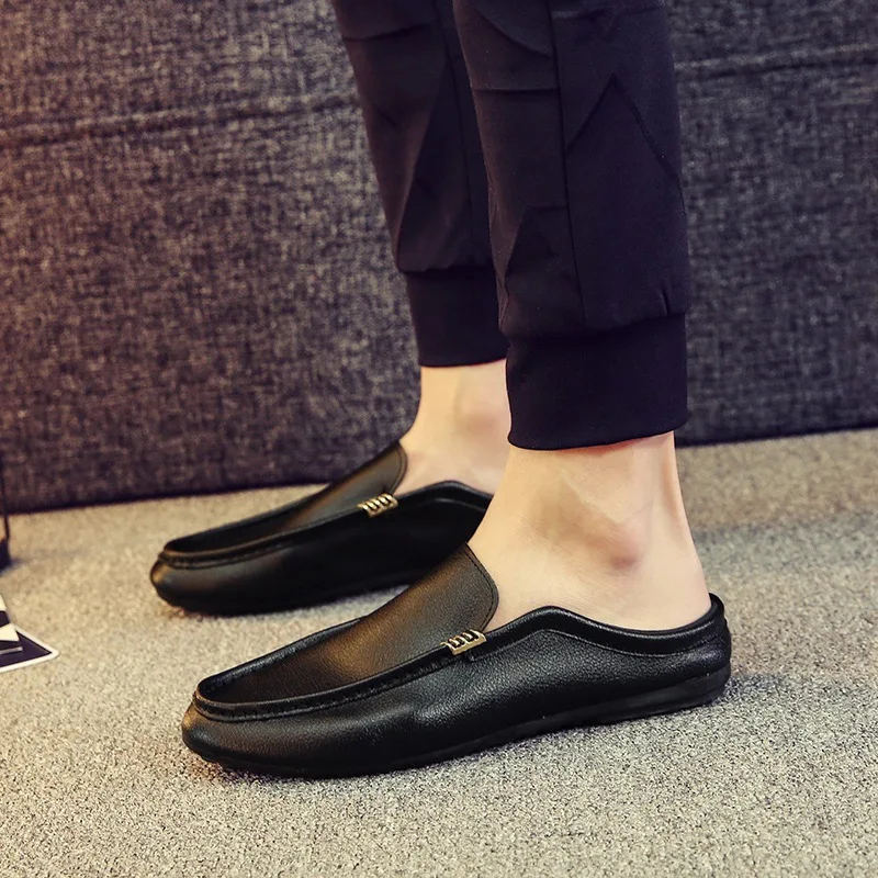 Туфли мужские без застежки повседневные лоферы полупрочный горох мягкая