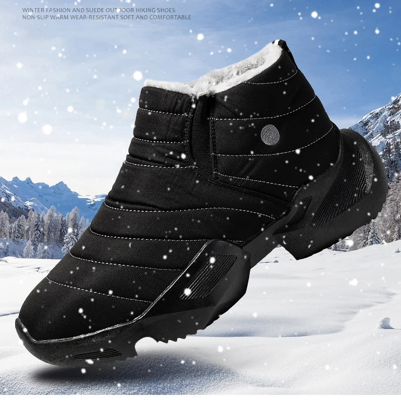 Мужские зимние ботинки Плюшевые короткие сапоги Нескользящие Уличная обувь для