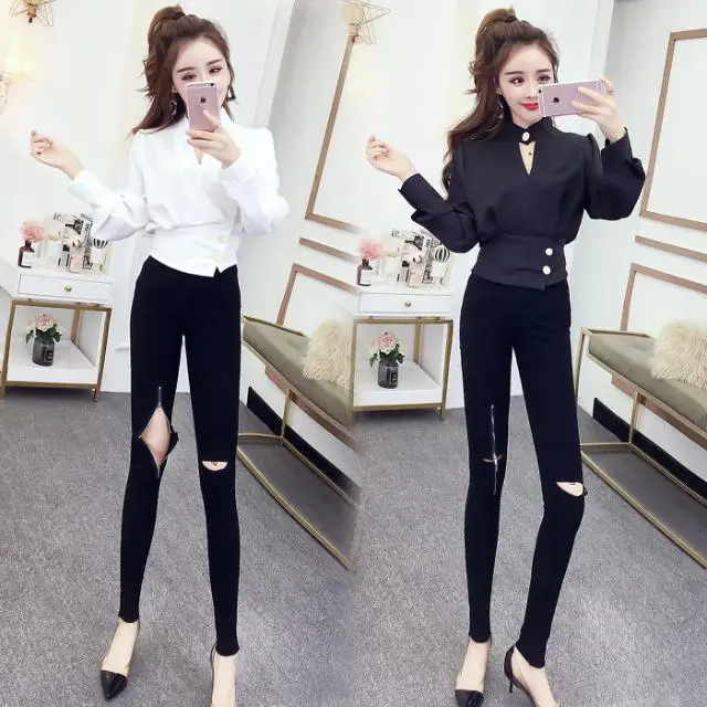

Women 2021 Spring Autumn Pants 2 Piece Set Female Elegant Outfits Office Lady Puff Sleeve Blouse Shirt +Pants Fashion Sets C356