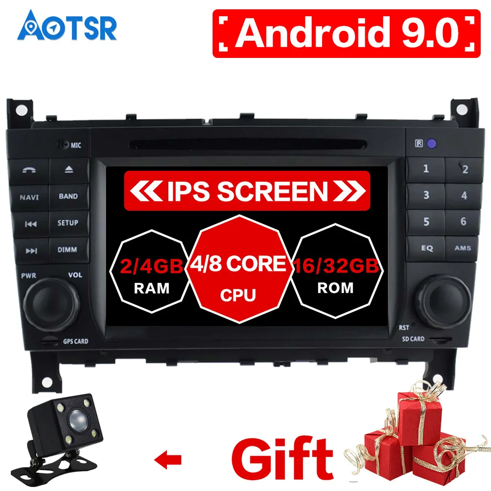 Автомобильный DVD плеер DSP 64G Android 9 0 GPS навигация для Benz C Class W203 2004 2007 автомобильное