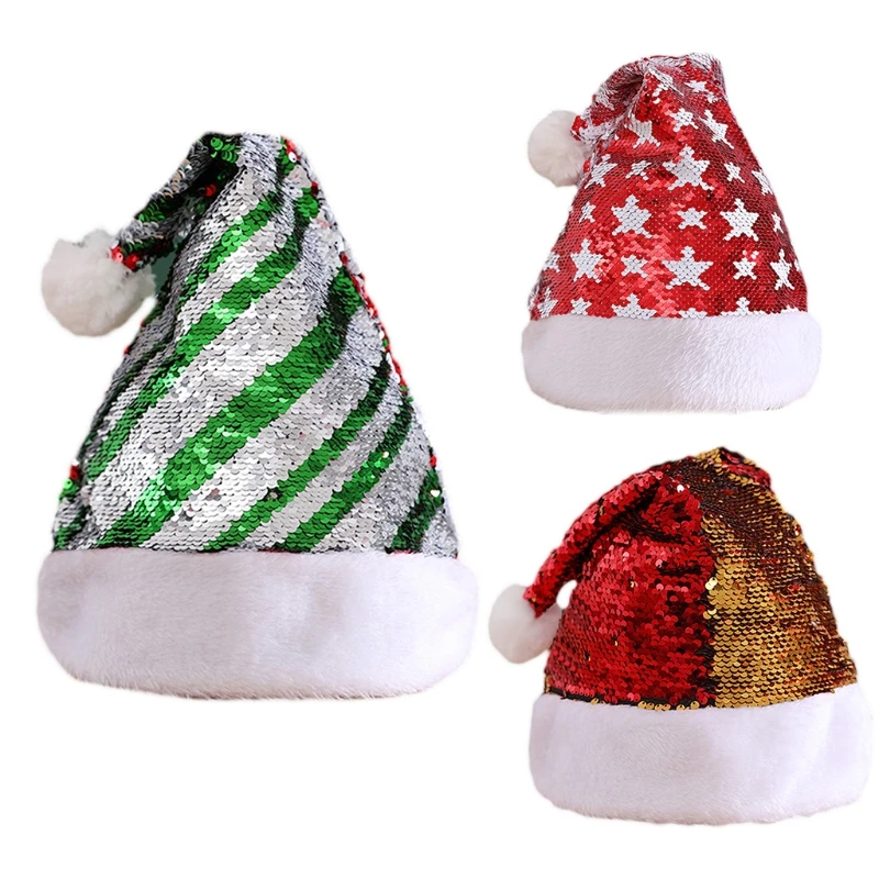 

Santa Glitter Red Green Hat Unisex Classic Color Christmas New Year Festive Holiday Men Women Festival Supplies Decor