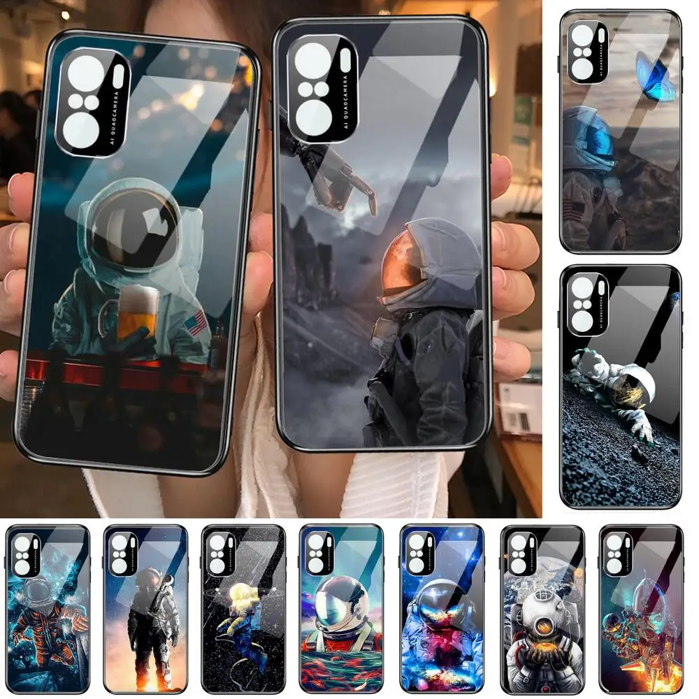 

Creative Space Astronaut Phone Case For POCO F1 F2 F3 Pro X3 M3 9C 10T Lite NFC Anime Black Cover Silicone Back Prett mi 10 ultr