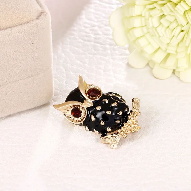 Черная эмалированная сова броши для женщин красный глаз брошь булавка в виде