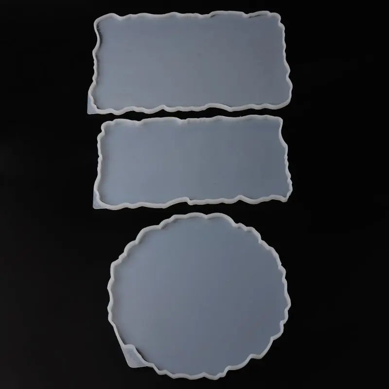 

95AB 3Pcs Big Rectangle Round Plate Resin Mold Kit Flexible Silicone Oversized Fruit Disc Tray Resin Mold Clear Art Crafts