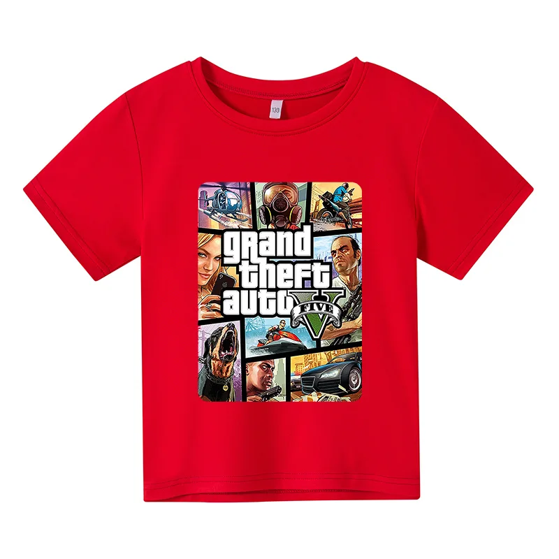 

2021 summer new boy round neck t-shirt hip hop game pattern 4T-14T