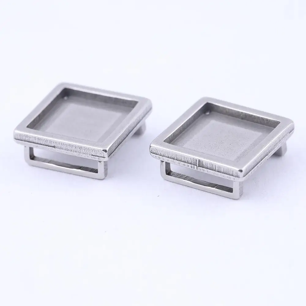 

2pcs Fit 12mm 20mm Square Cabochon Slider Spacer Beads Diy Stainless Steel Base Setting Trays For Leather Bracelets Making