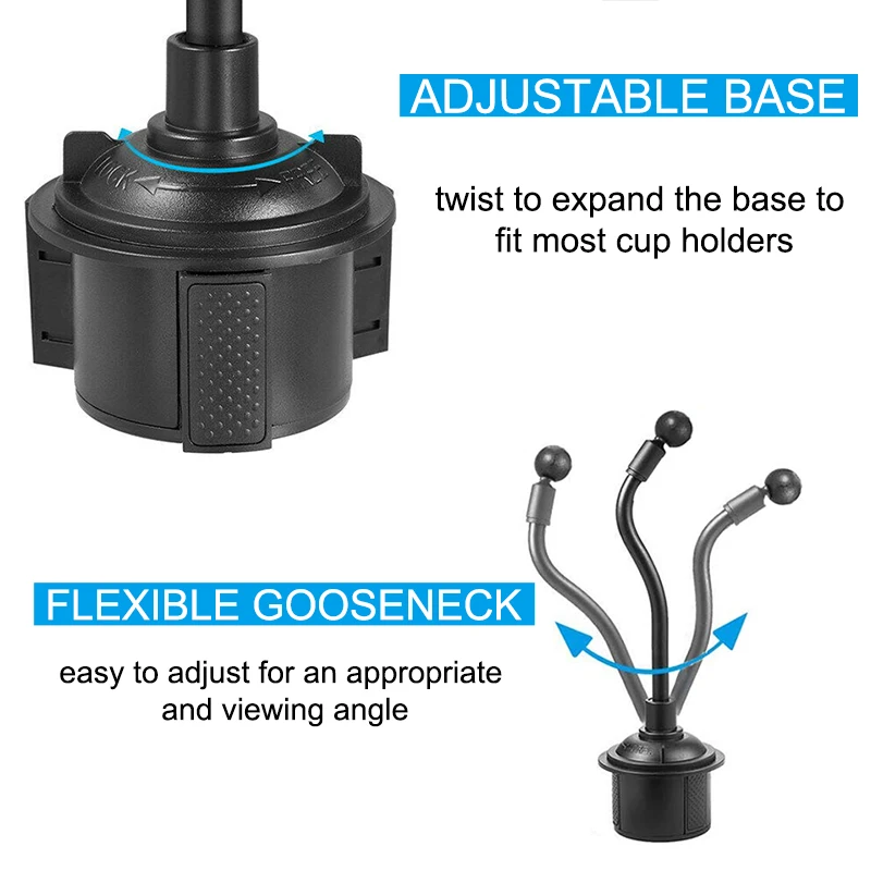 Univerola Car Cup Holder Phone Mount with Longer Neck 360 Rotation Cradle for iPhone XS Adjustable Cup Holder Phone Mount  Stand