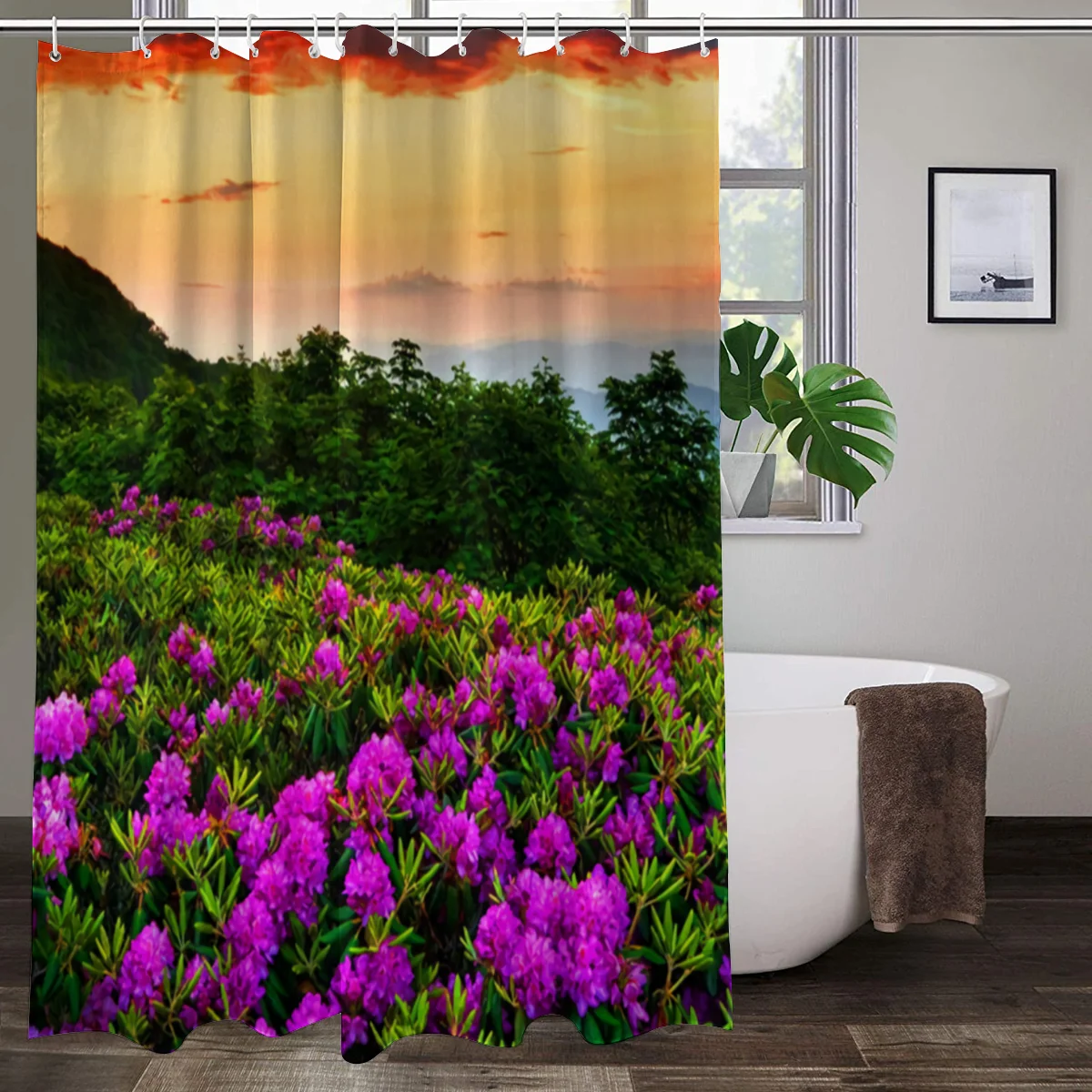 

Spring Scenery Shower Curtain Forest Trees Flower Green Plants Fabric Bathroom Curtains Home Wall Decor Bathtub Bath Screen Set