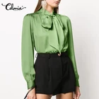 Модные женские атласные блузки 2021 Celmia винтажные рубашки с бантом на шее с длинным рукавом Топы офисные женские повседневные элегантные офисные Блузы