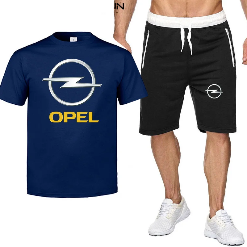 

2021 Summer Men's Brand Opel Logo T-Shirt Set 2-Piece Sportswear Sports Fitness Printed Short Sleeve + Shorts Suit