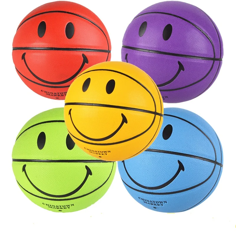 

Smiley Basketball Ball Smiling Face Street Basket Ball Size 5/7 Professional Match Training Basketball Multicolor Gift for Boys