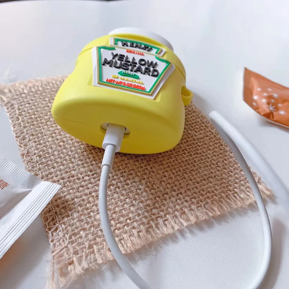 3D чехол для наушников Airpods 2 силиконовый Ketchup милый мультяшный Apple Air Pods ремешок