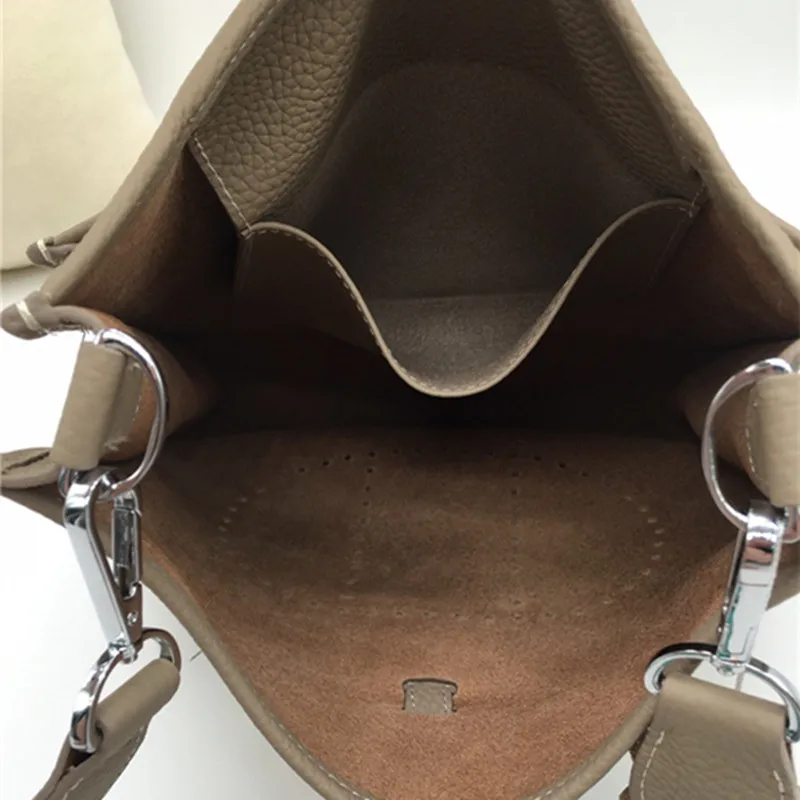 

2020 fashion new mini bucket women's Bag Canvas wide shoulder strap cowhide shoulder bag litchi grain diagonal straddle bag