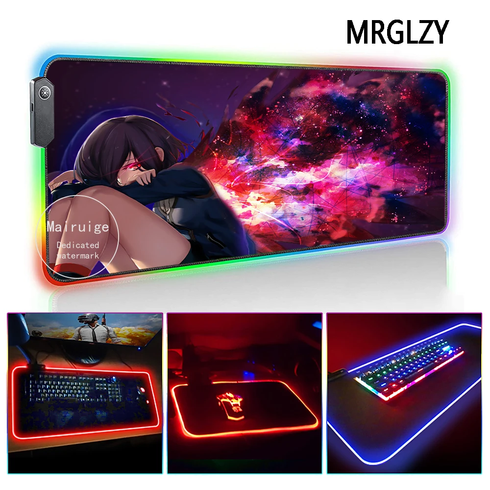 

MRGLZY 40*90CM Anime Mouse Pad LED Light RGB Gamer Tokyo Ghoul Kirishima Large Desk Mat Gaming Accessories for Laptop Keyboard