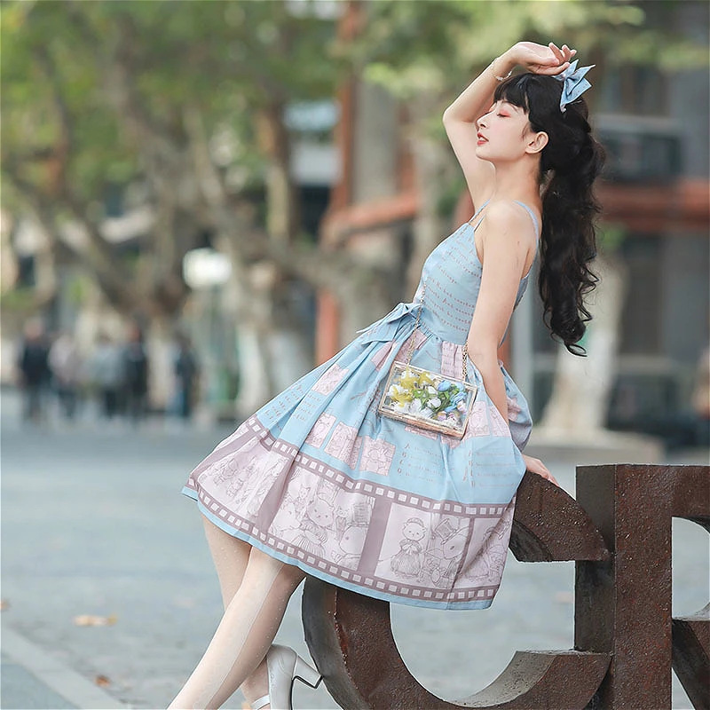 

Lolita Pink/blue Dress Daily Jsk Suspender Lolita Dress Bowknot Cosplay Anime Sweet Japanese Harujuku Gothic Lolita Kawaii Dress