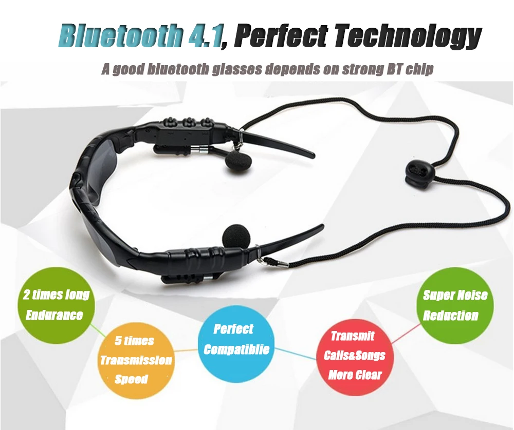 Модные Смарт V4.1 Bluetooth очки стерео музыкальные звонки Handsfree интеллектуальное управление камерой телефона фото видео для селфи